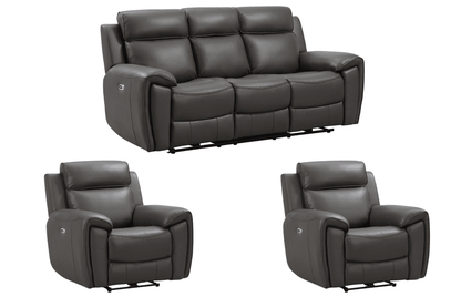 Annecy Genuine Leather Grey Electric Power Recliner 3+1+1 Seater Sofa Set