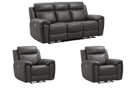 Annecy Genuine Leather Grey Electric Power Recliner 3+1+1 Seater Sofa Set