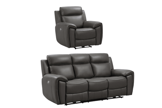 Annecy Genuine Leather Grey Electric Power Recliner 3+1 Seater Sofa Set
