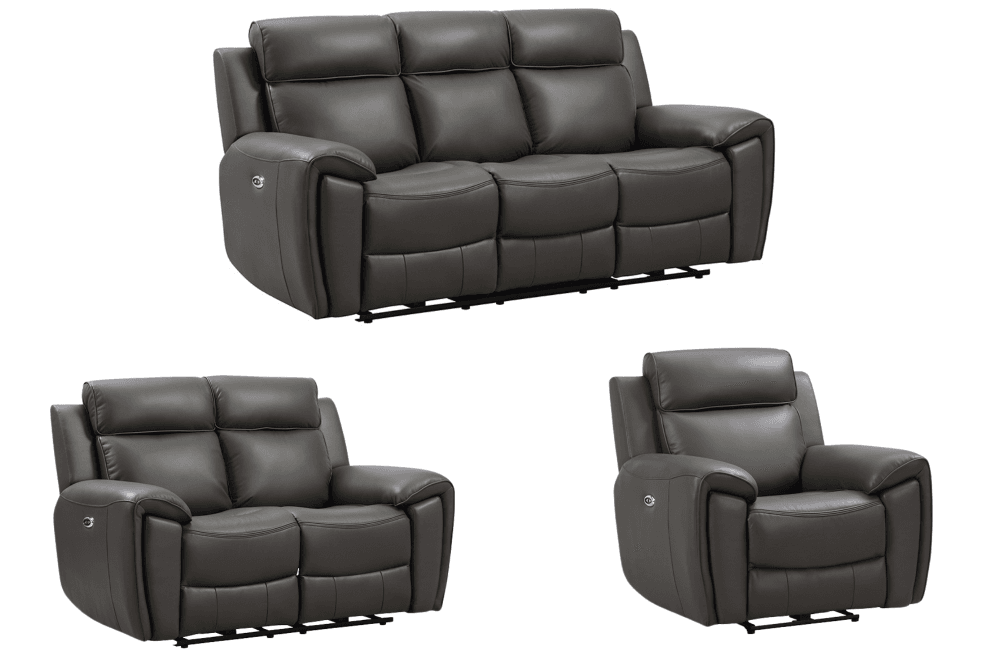 Annecy Genuine Leather Grey Electric Power Recliner 3+2+1 Seater Sofa Set