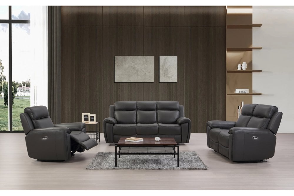 Annecy Genuine Leather Grey Electric Power Recliner 3+2+1 Seater Sofa Set