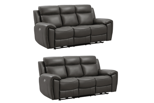Annecy Genuine Leather Grey Electric Power Recliner 3+3 Seater Sofa Set