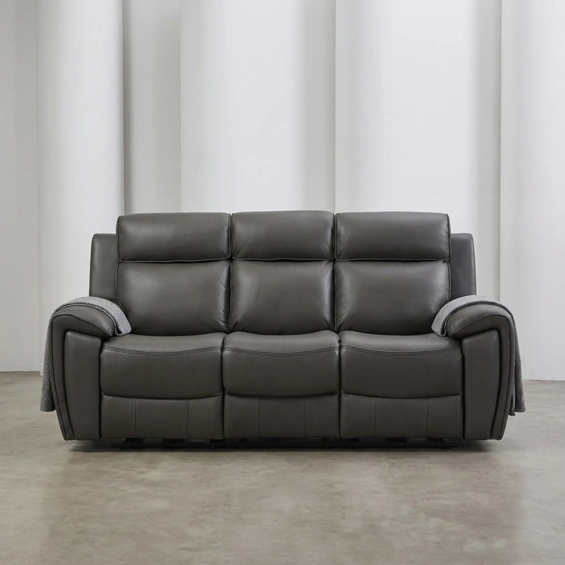 Annecy Genuine Leather Grey Electric Power Recliner 3 Seater - Furniture Instore