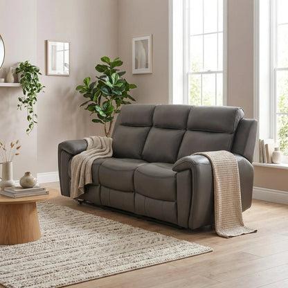 Annecy Genuine Leather Grey Electric Power Recliner 3 Seater - Furniture Instore