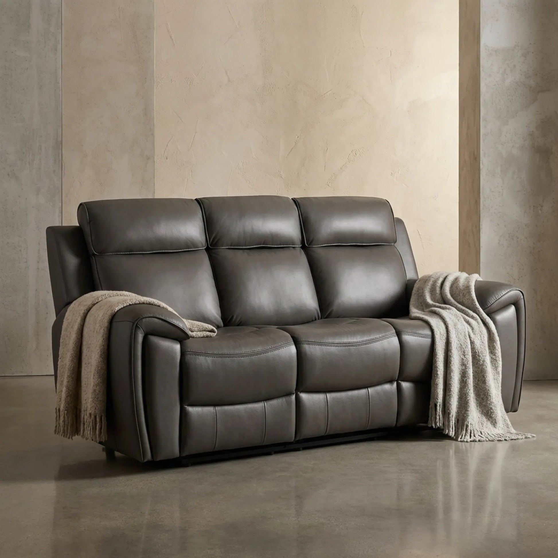 Annecy Genuine Leather Grey Electric Power Recliner 3 Seater - Furniture Instore