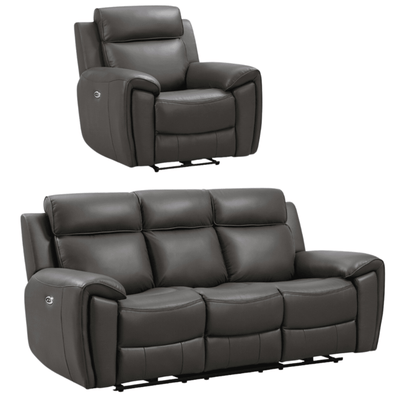 Annecy Genuine Leather Grey Electric Power Recliner 3+1 Seater Sofa Set