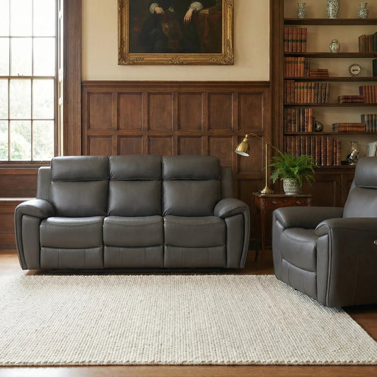 Annecy Genuine Leather Grey Electric Power Recliner 3+1 Seater Sofa Set - Furniture Instore