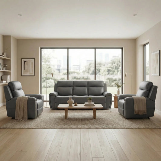 Annecy Genuine Leather Grey Electric Power Recliner 3+1+1 Seater Sofa Set - Furniture Instore