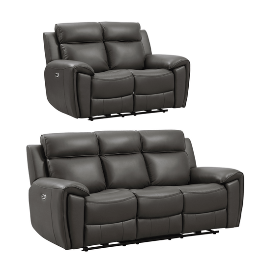 Two gray reclining sofas on a white background
