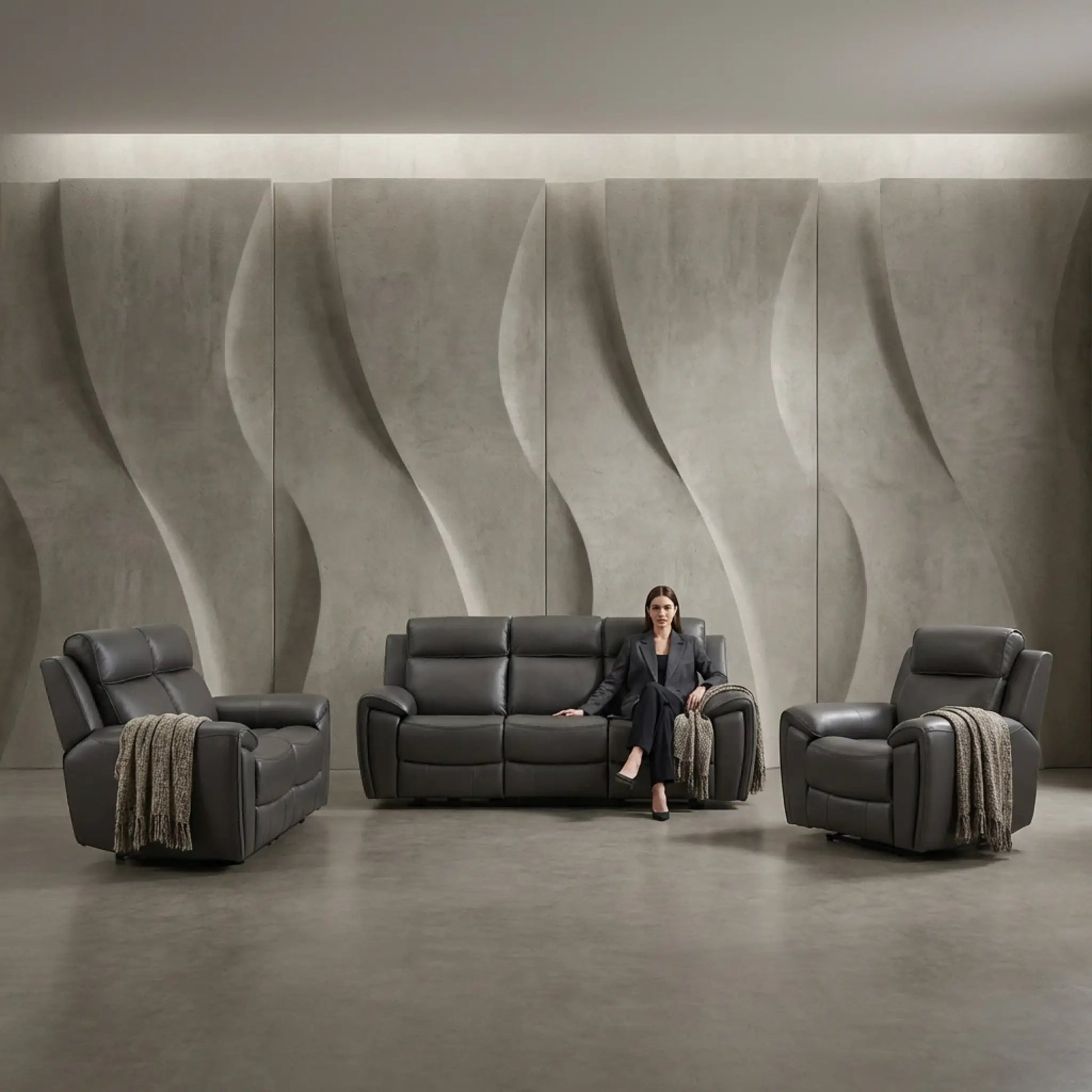 Annecy Genuine Leather Grey Electric Power Recliner 3+2+1 Seater Sofa Set - Furniture Instore