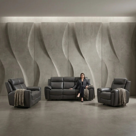 Annecy Genuine Leather Grey Electric Power Recliner 3+2+1 Seater Sofa Set - Furniture Instore