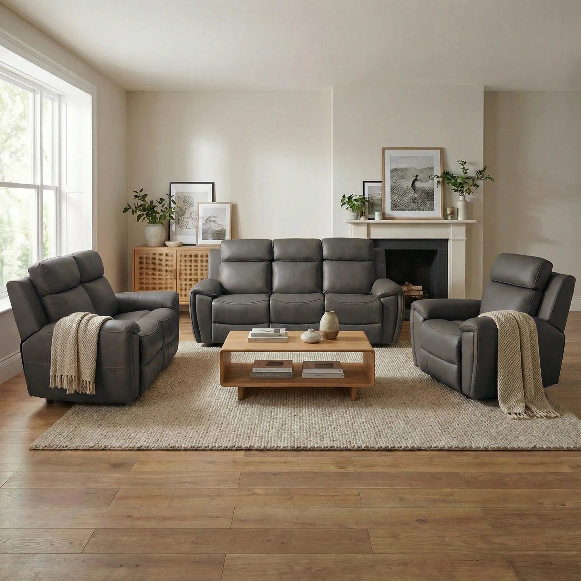 Genuine leather grey sofa set