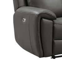 Gray recliner chair with control panel on armrest against a white background