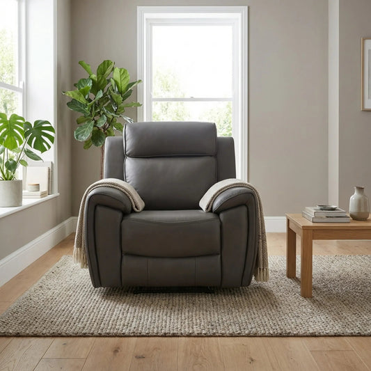 Annecy Genuine Leather Grey Electric Power Recliner Armchair - Furniture Instore