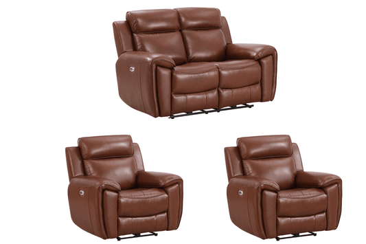 Annecy Genuine Leather Tan Electric Power Recliner 2+1+1 Seater Sofa Set