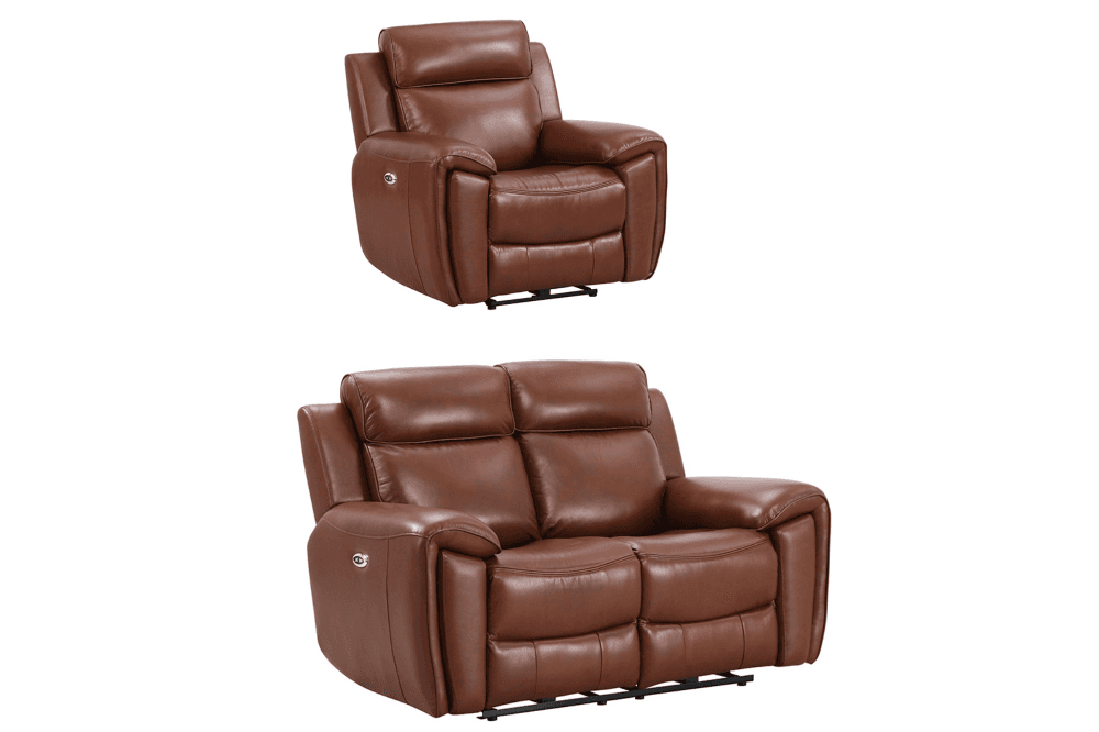 Annecy Genuine Leather Tan Electric Power Recliner 2+1 Seater Sofa Set
