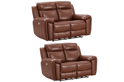 Annecy Genuine Leather Tan Electric Power Recliner 2+2 Seater Sofa Set