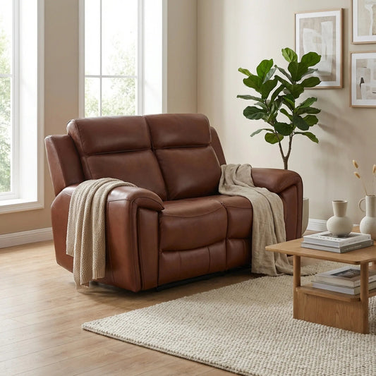 Annecy Genuine Leather Tan Electric Power Recliner 2 Seater - Furniture Instore