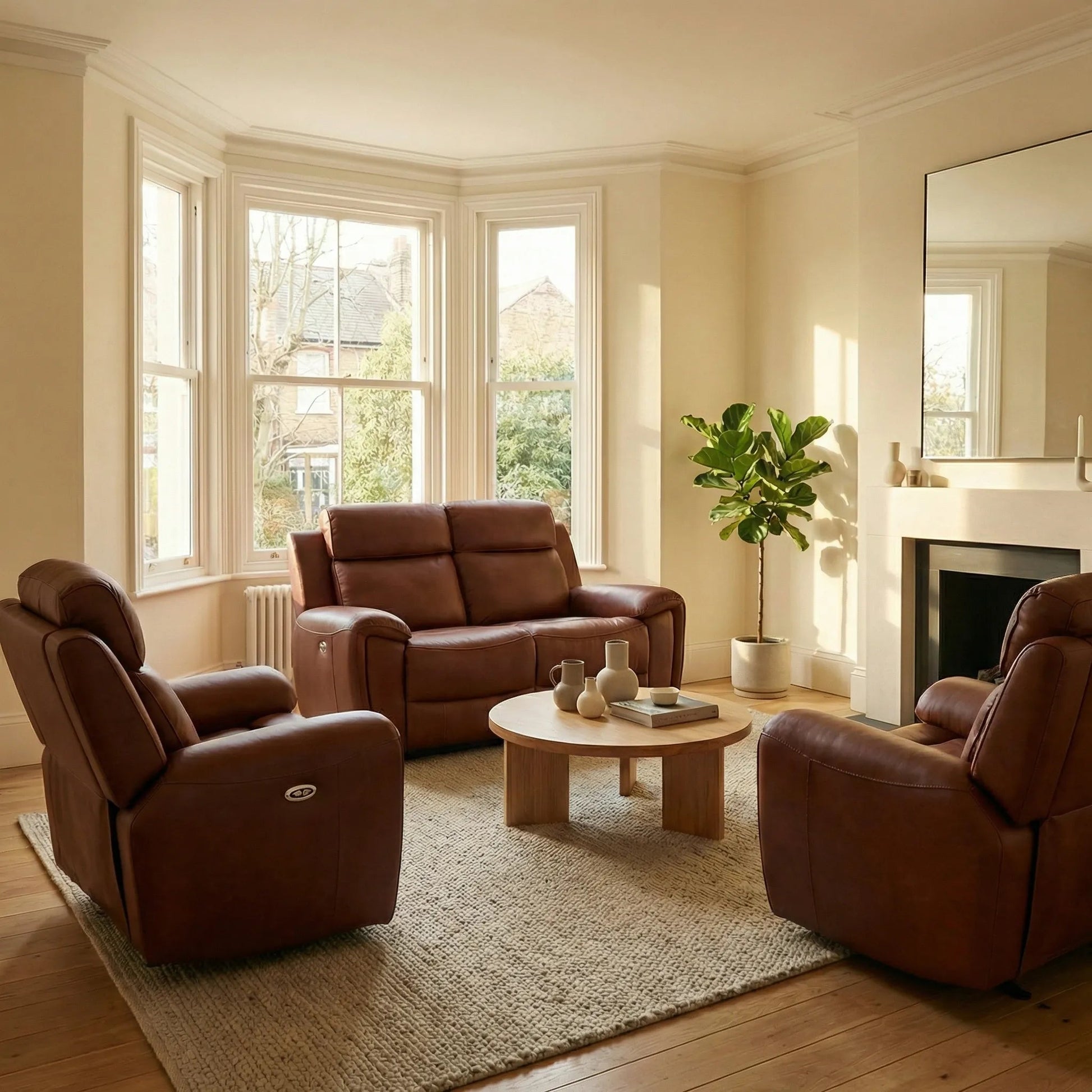Genuine leather tan sofa set