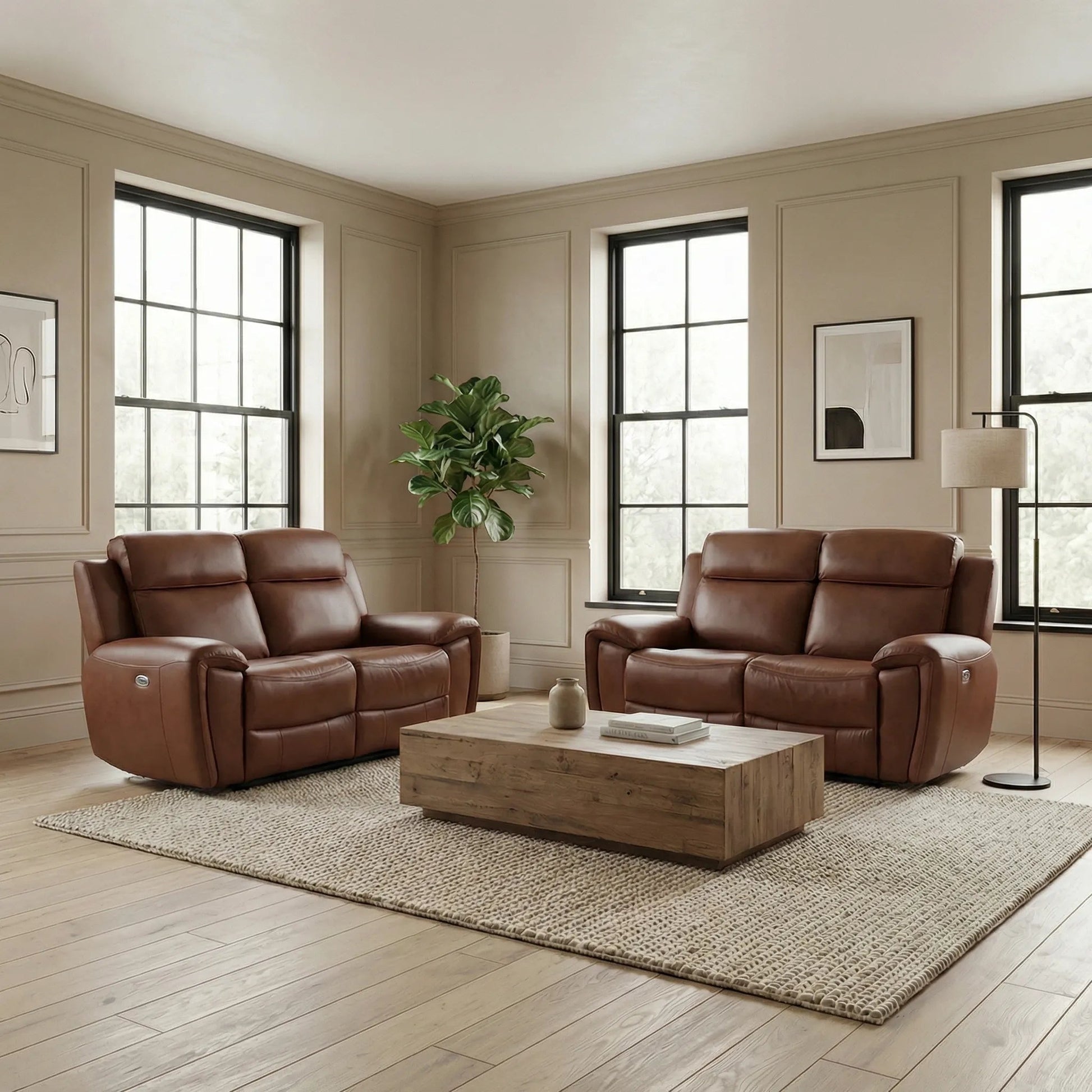 Annecy Tan Leather Electric Recliner 2+2 Sofa Set - view 4 - Furniture Instore