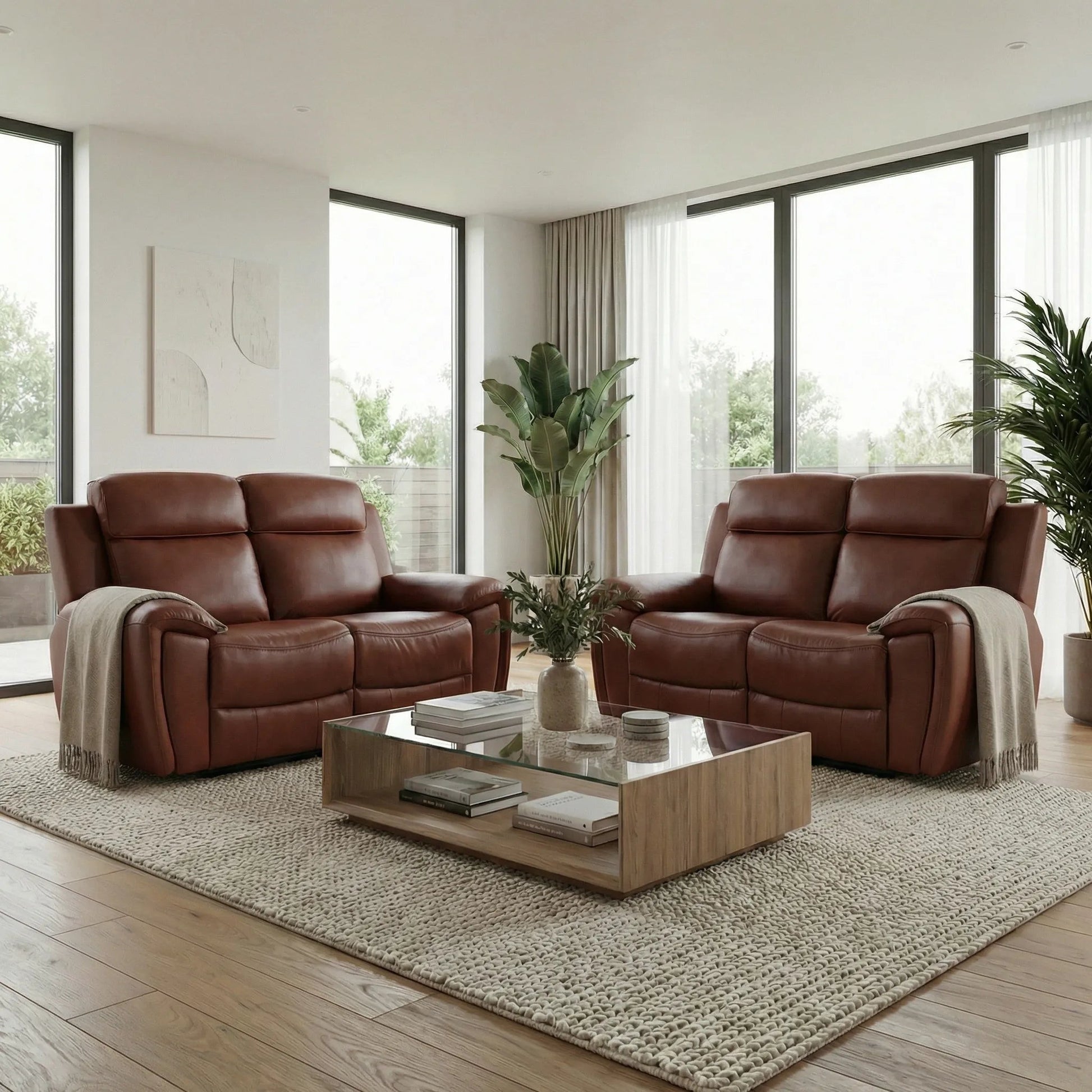 Annecy Tan Leather Electric Recliner 2+2 Sofa Set - view 3 - Furniture Instore