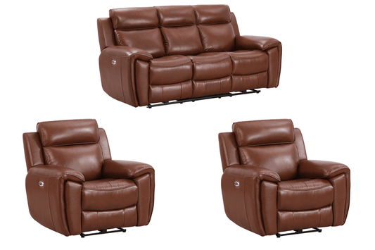 Annecy Genuine Leather Tan Electric Power Recliner 3+1+1Seater Sofa Set