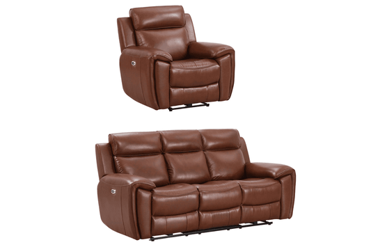 Annecy Genuine Leather Tan Electric Power Recliner 3+1 Seater Sofa Set