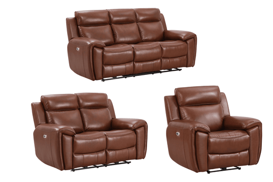 Annecy Genuine Leather Tan Electric Power Recliner 3+2+1 Seater Sofa Set