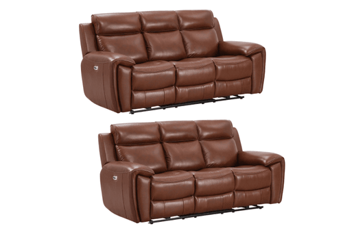 Annecy Genuine Leather Tan Electric Power Recliner 3+3 Seater Sofa Set