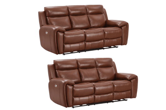 Annecy Genuine Leather Tan Electric Power Recliner 3+3 Seater Sofa Set