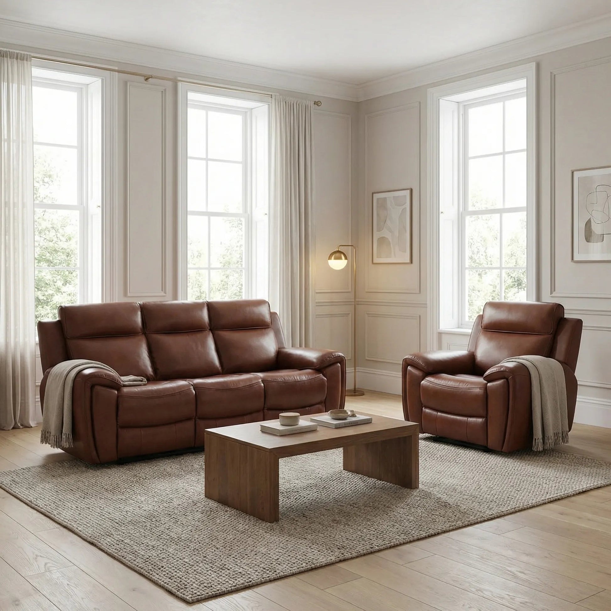 3+1 sofa set tan electric power recliner