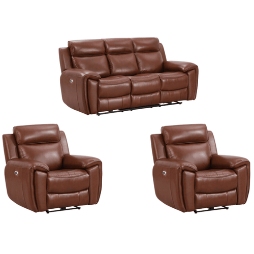 Annecy Genuine Leather Tan Electric Power Recliner 3+1+1Seater Sofa Set