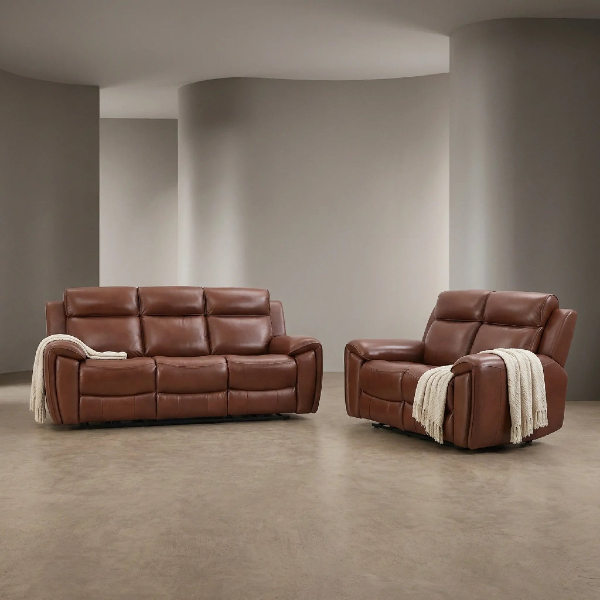 Annecy Genuine Leather Tan Electric Power Recliner 3+2 Seater Sofa Set - Furniture Instore