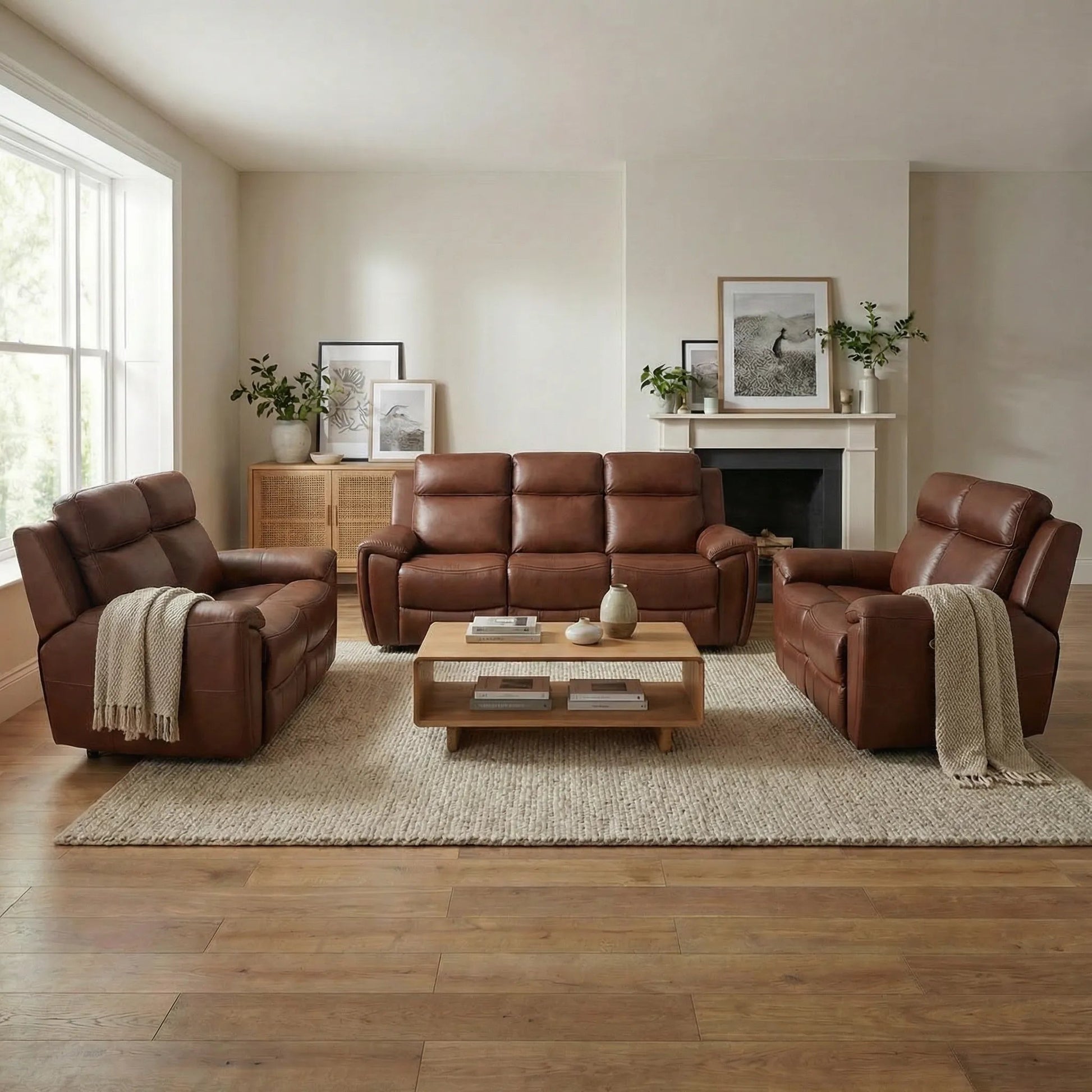 Annecy Leather Tan Electric Recliner 3+2+1 Seater Sofa Set - view 2 - Furniture Instore