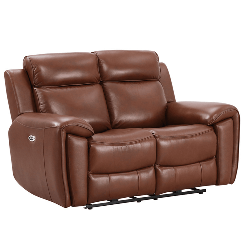 Brown leather reclining sofa on a white background