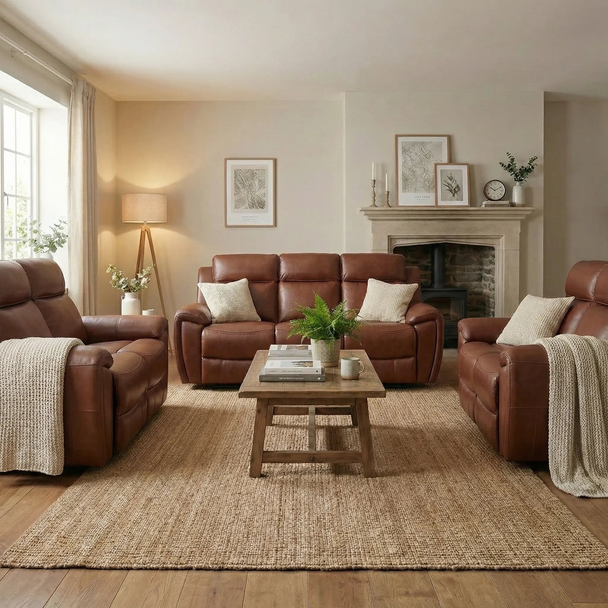 Annecy Leather Tan Electric Recliner 3+2+1 Seater Sofa Set - view 5 - Furniture Instore