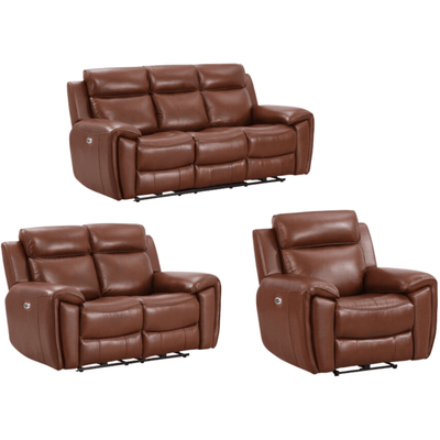 Annecy Genuine Leather Tan Electric Power Recliner 3+2+1 Seater Sofa Set