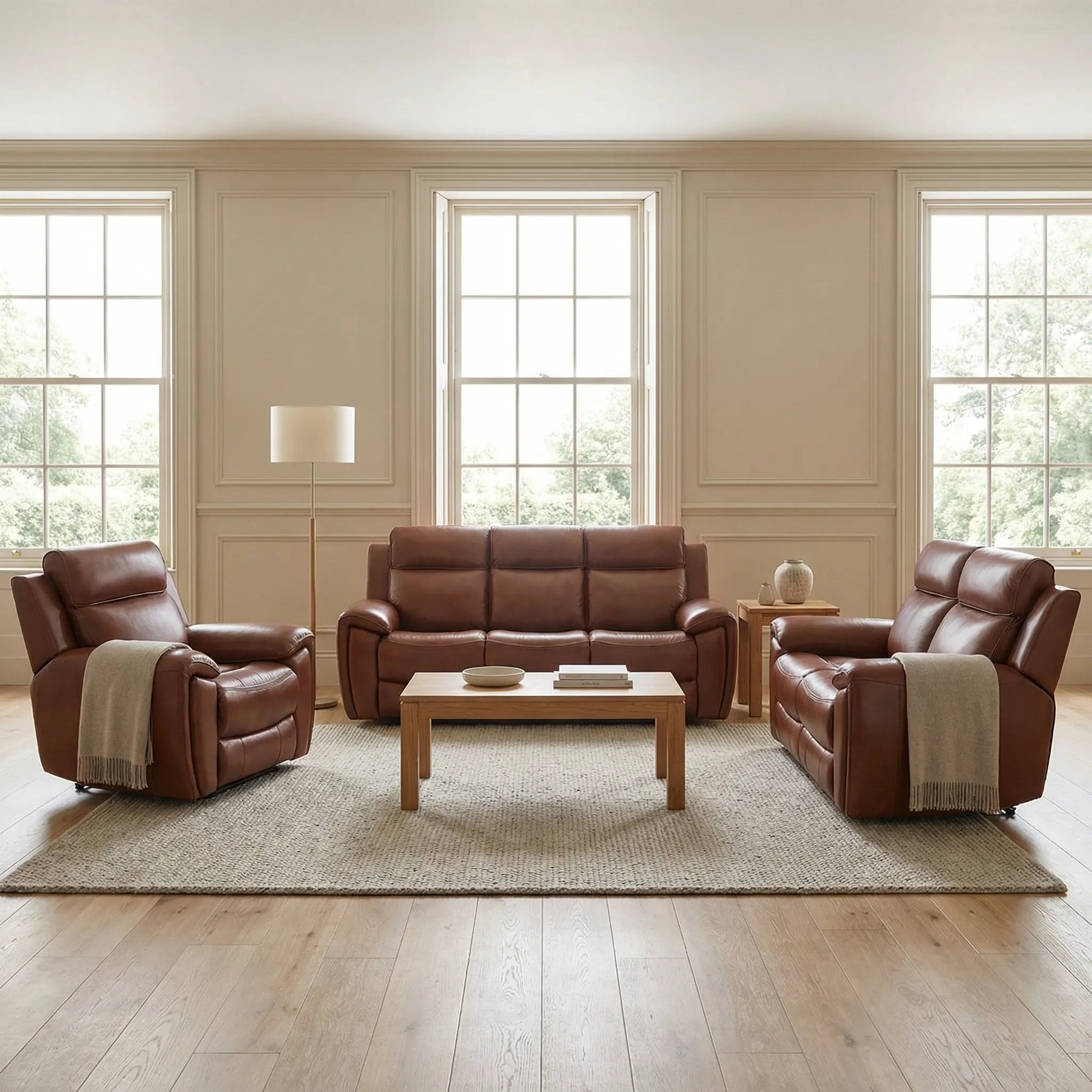 Annecy Leather Tan Electric Recliner 3+2+1 Seater Sofa Set - view 4 - Furniture Instore