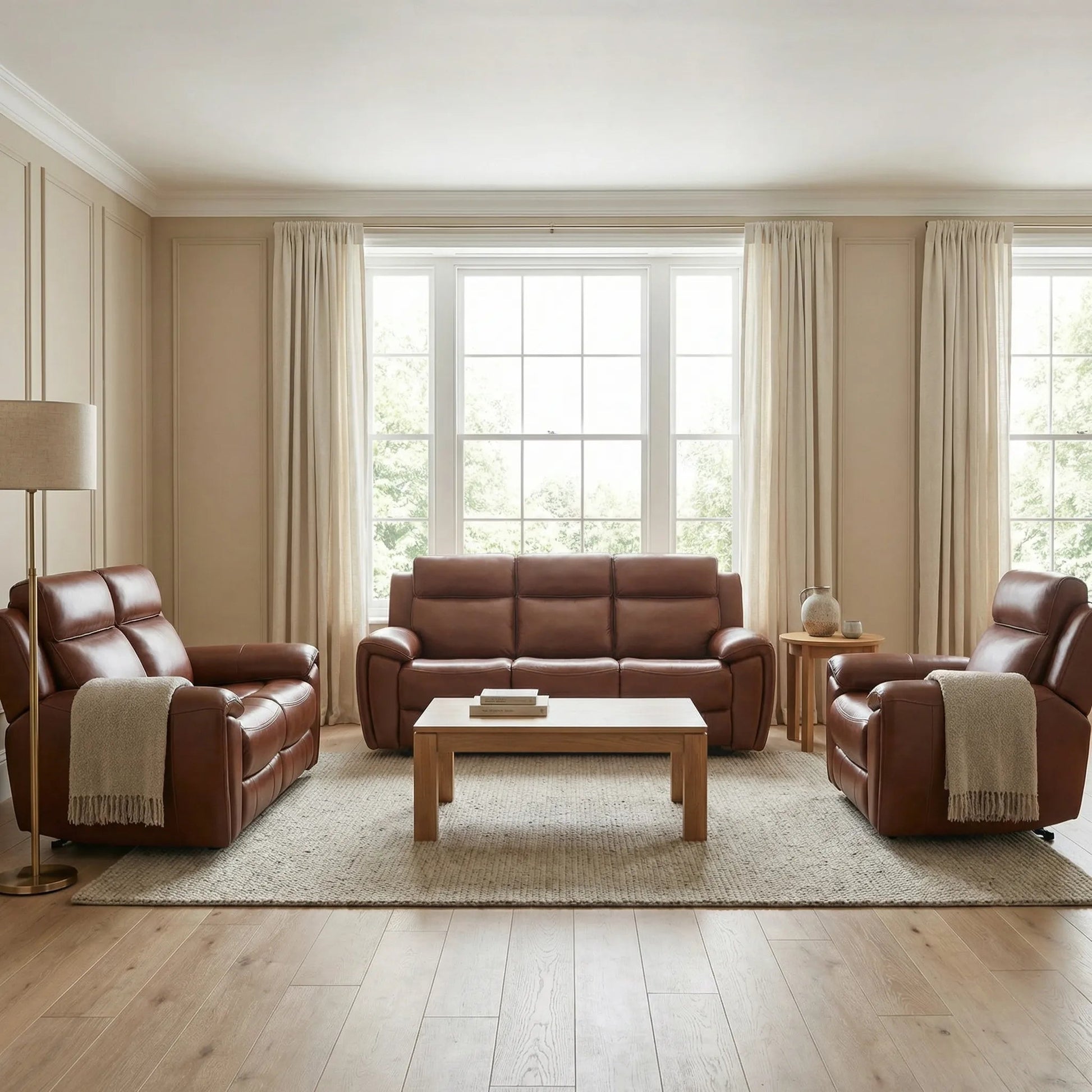 Annecy Leather Tan Electric Recliner 3+2+1 Seater Sofa Set - view 3 - Furniture Instore