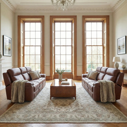 Annecy Genuine Leather Tan Electric Power Recliner 3+3 Seater Sofa Set - Furniture Instore