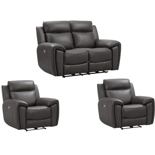 Annecy Genuine Leather Grey Electric Power Recliner 2+1+1 Seater Sofa Set