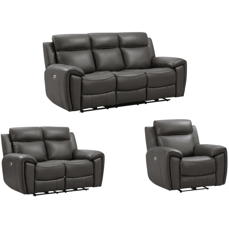 Annecy Genuine Leather Grey Electric Power Recliner 3+2+1 Seater Sofa Set - Furniture Instore