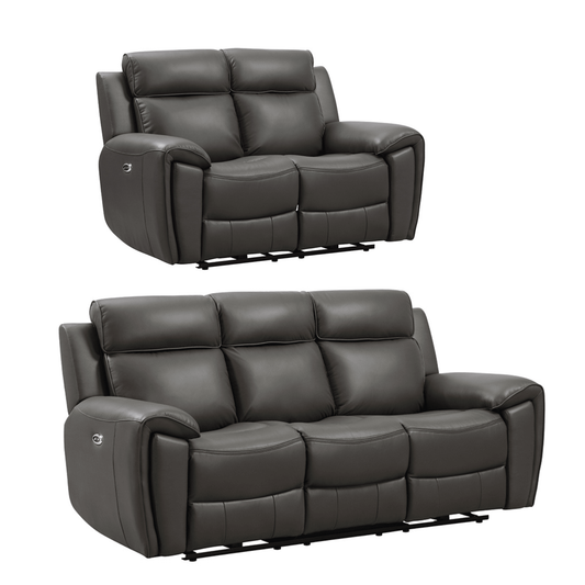 Two gray reclining sofas on a white background