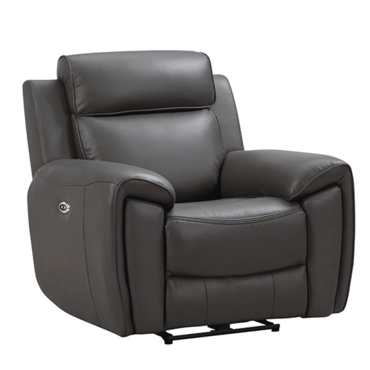 Gray leather recliner chair on a white background