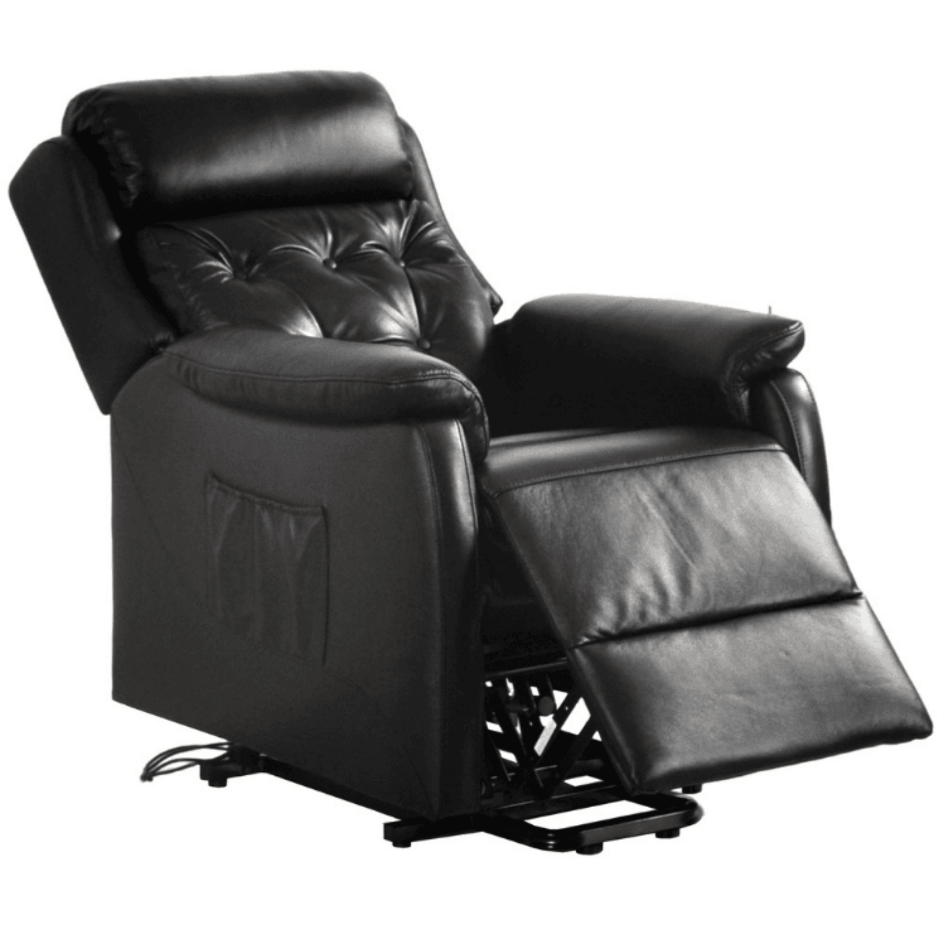 Black leather recliner chair on a white background