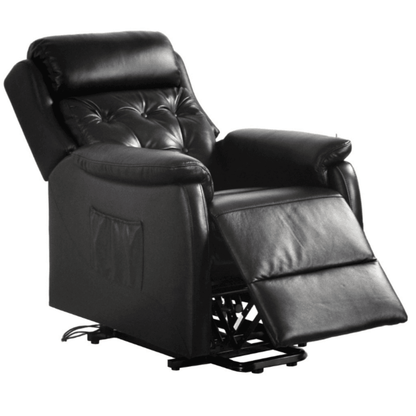 Black leather recliner chair on a white background