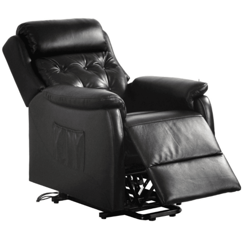 Black leather recliner chair on a white background