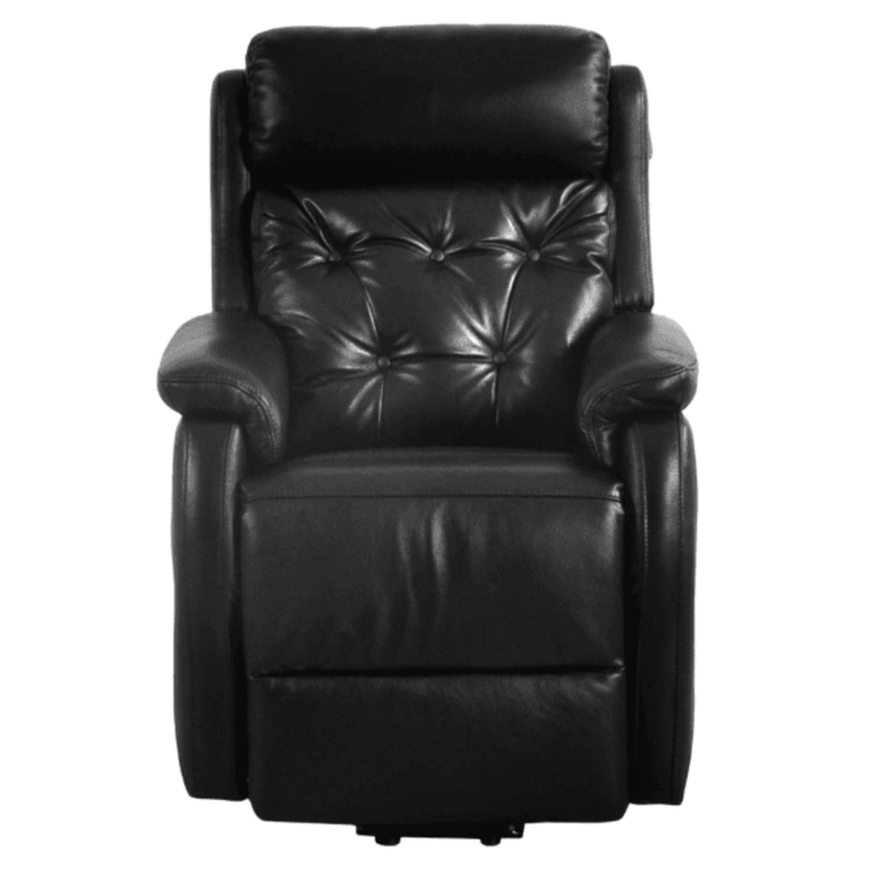 Black leather recliner chair on a white background