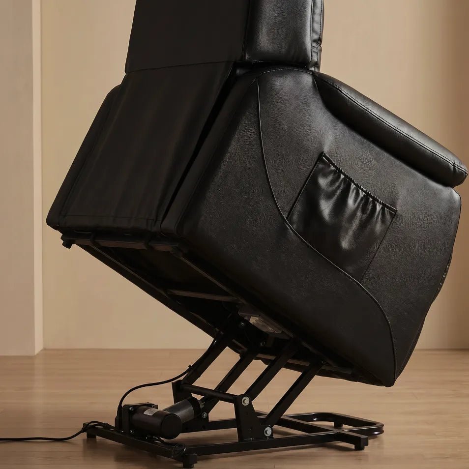 Bilbury Genuine Leather Black Rise Recliner Mobility Chair - Furniture Instore