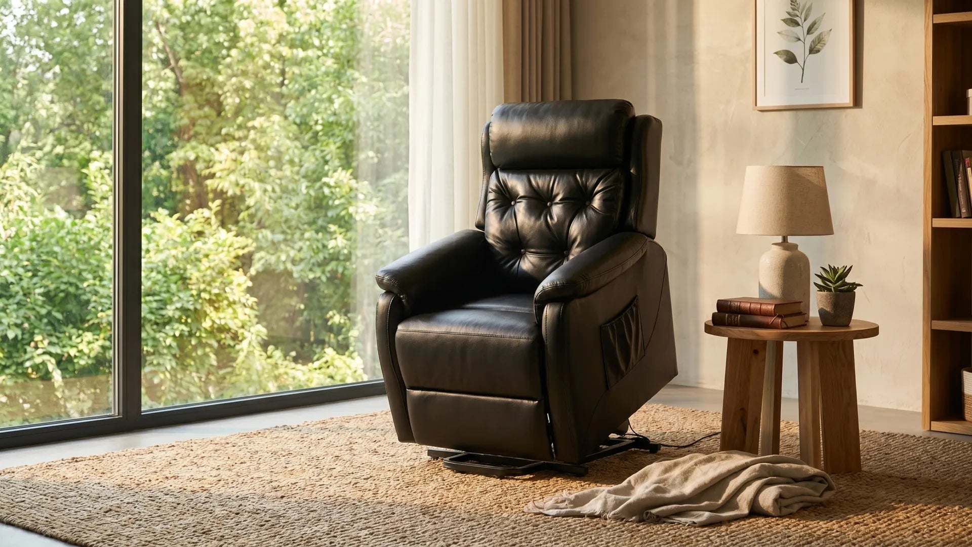 Bilbury Genuine Leather Black Rise Recliner Mobility Chair - Furniture Instore